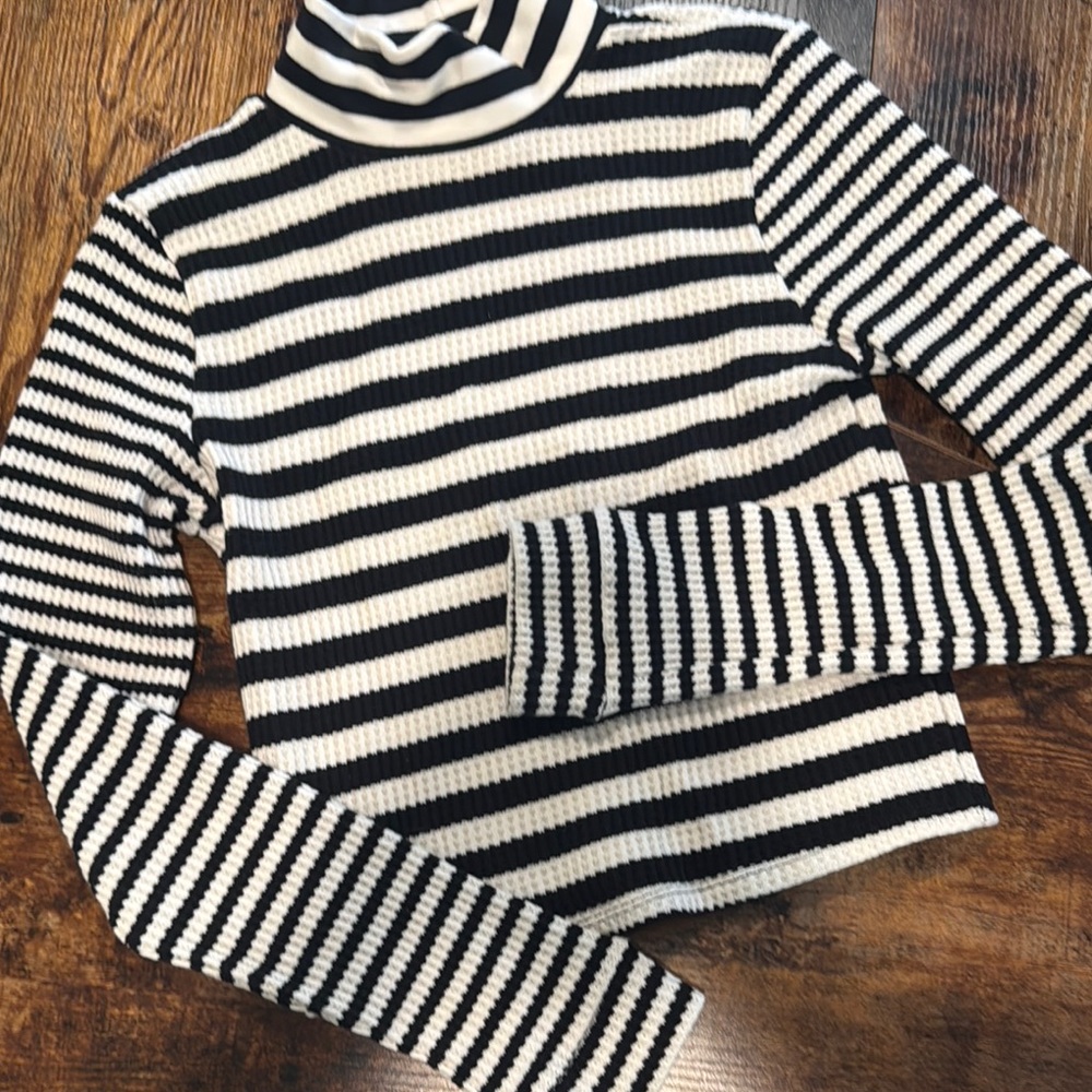 Striped Black and White Turtleneck Sweater
